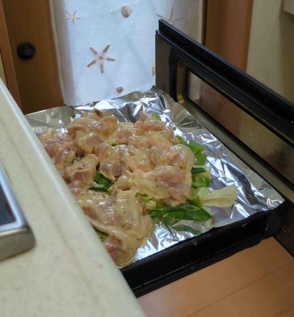 「鶏むね・ネギ・マイタケの発酵ダレ焼き」