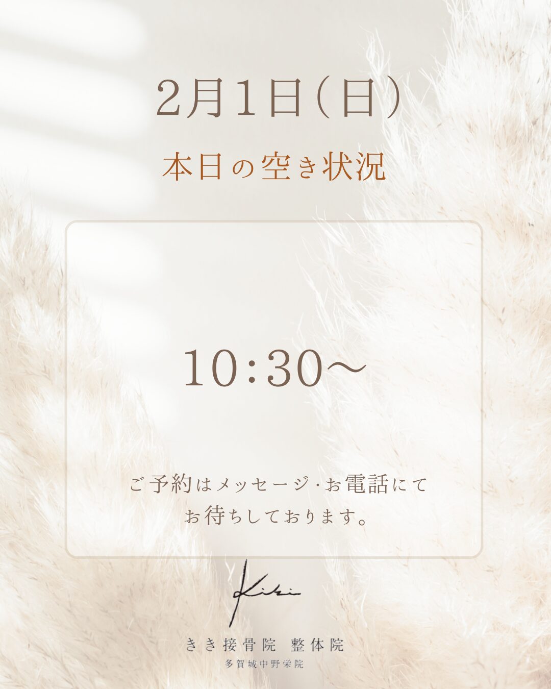2/1 空き状況　不調やお悩みはリセット　きき接骨院整体院